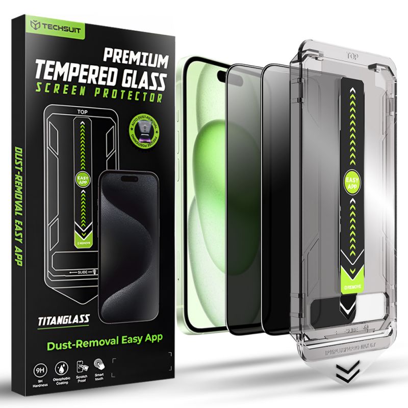Folie pentru iPhone 15 Plus / iPhone 16 Plus (set 2) - Techsuit TitanGlass FullCover - Privacy