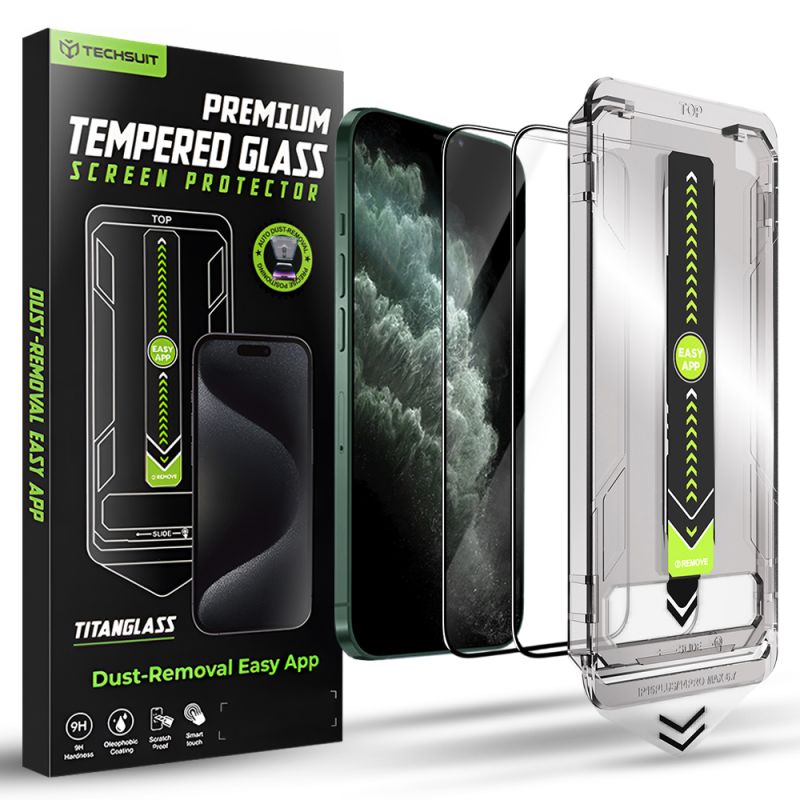 Folie pentru iPhone XS Max / iPhone 11 Pro Max (set 2) - Techsuit TitanGlass FullCover - Black