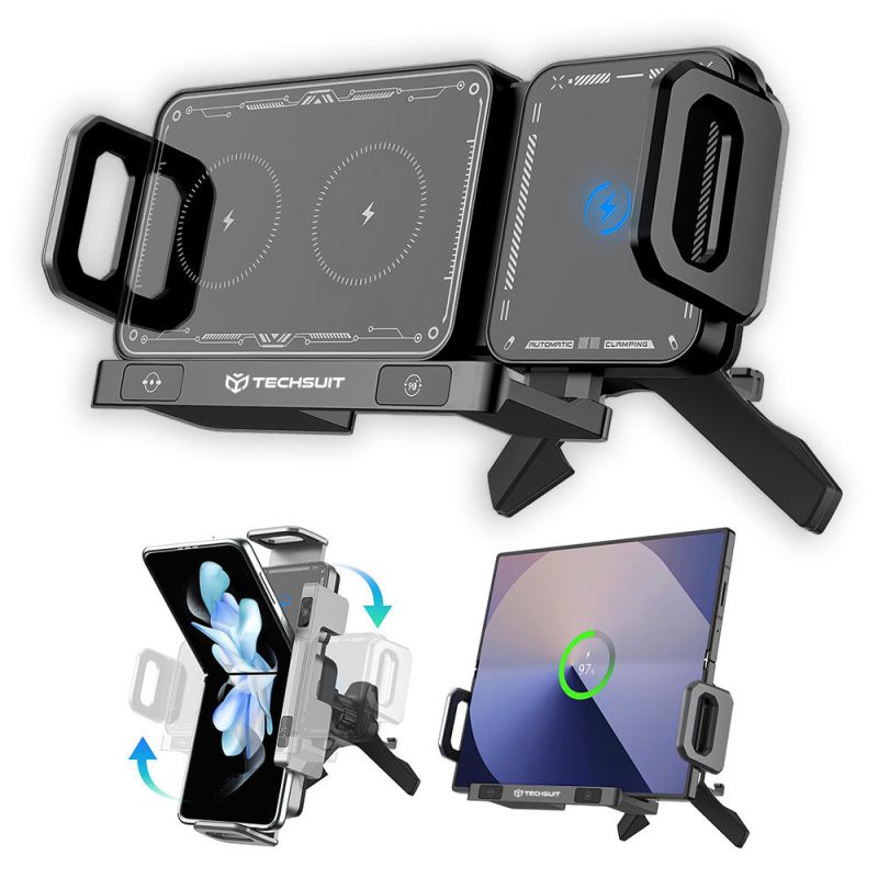 Suport Telefon/Tableta pentru Masina, Incarcare Wireless, Rotatie 90°, 15W - Techsuit ModoDock (SW1) - Black