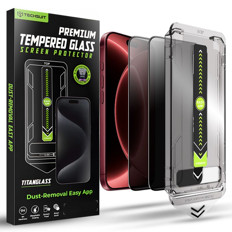 Folie pentru iPhone 18 Pro Max (set 2) - Techsuit TitanGlass FullCover - Privacy