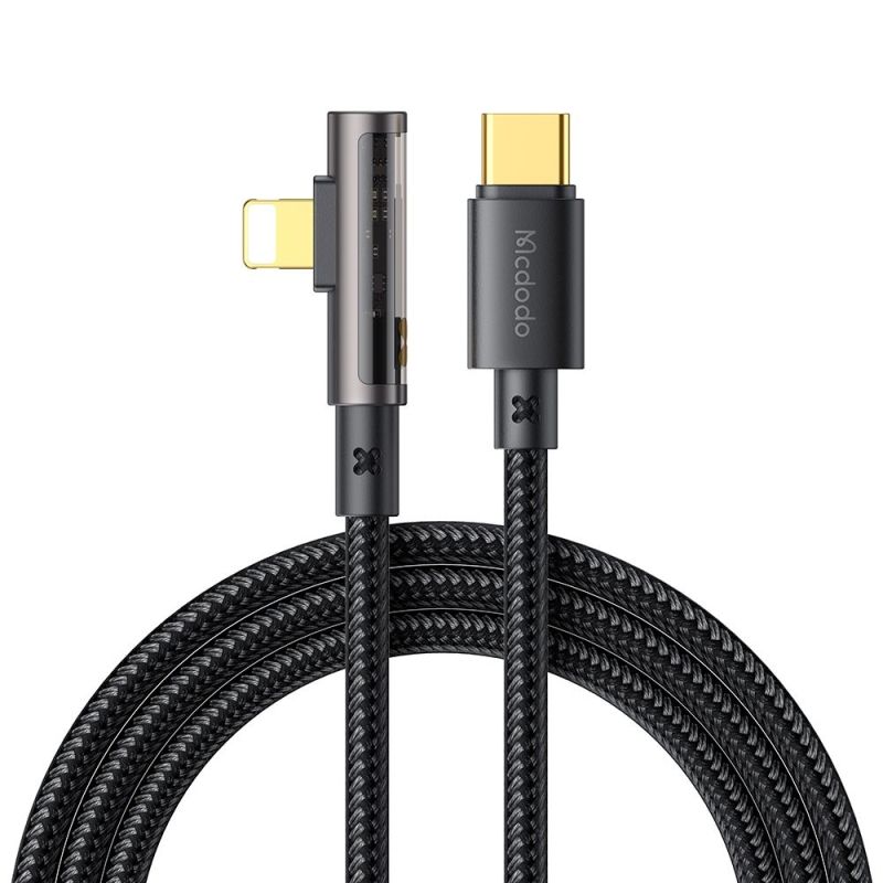 Cablu, USB-C la Lightning, Design 90°, 36W, Transparent, 1.2m - Mcdodo (CA-3390) - Black