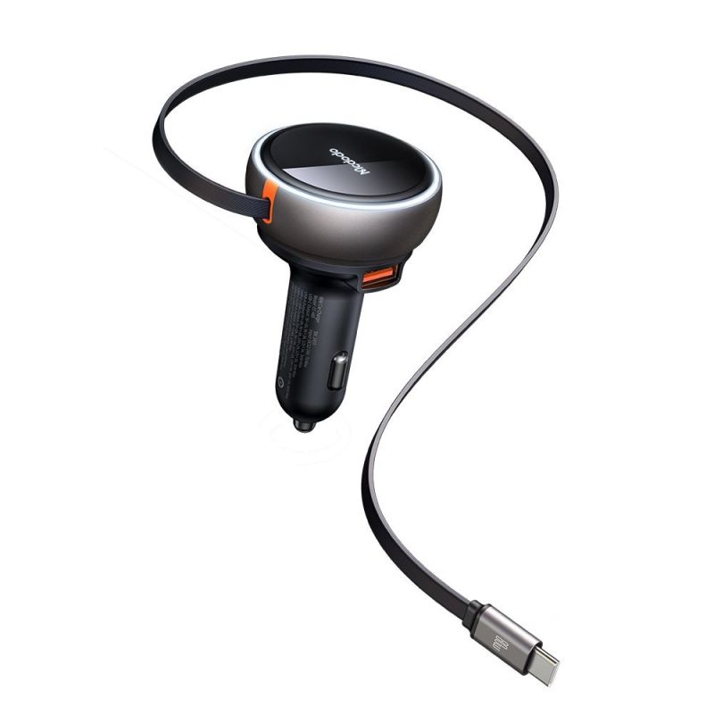 Incarcator pentru Masina, 80W, Dual Port, Cablu Retractabil 80cm - Mcdodo (CC-4850) - Black