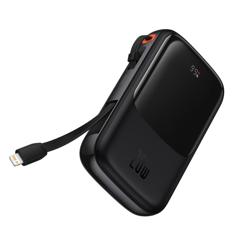 Acumulator Extern Lightning, Type-C, USB, 20W, 10000mAh + Cablu Type-C, Lightning, 3A - Baseus Qpow Pro (PPQD020001) - Black