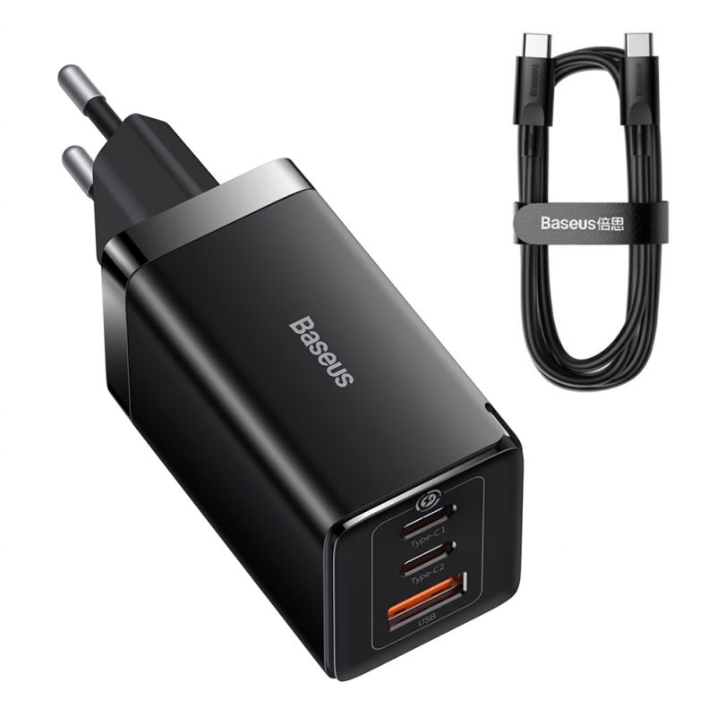 Incarcator EU 3in1, 65W, Cablu Type-C - Baseus GaN5 Pro (CCGP120201) - Black