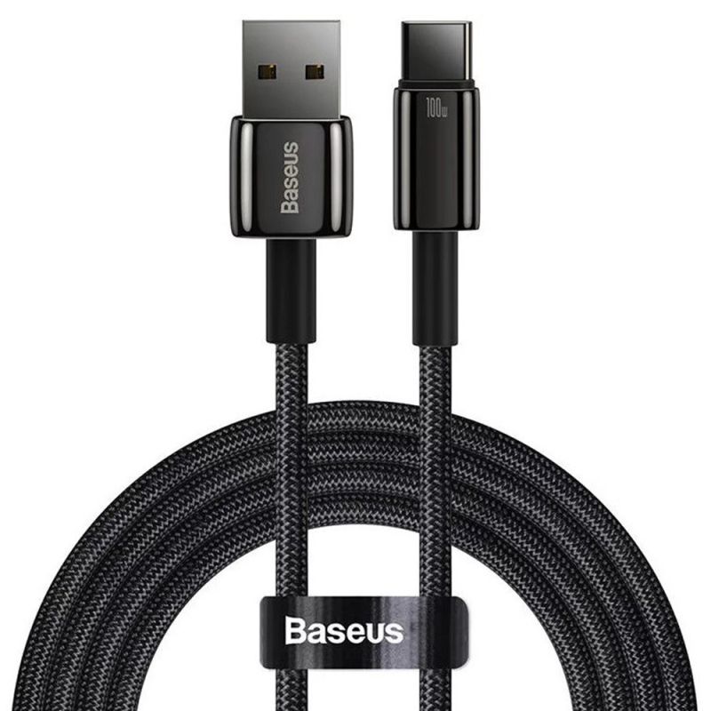 Cablu USB la Type-C, Super Fast Charge, 100W, 480Mbps, 1m - Baseus Tungsten Gold (CAWJ000001) - Black