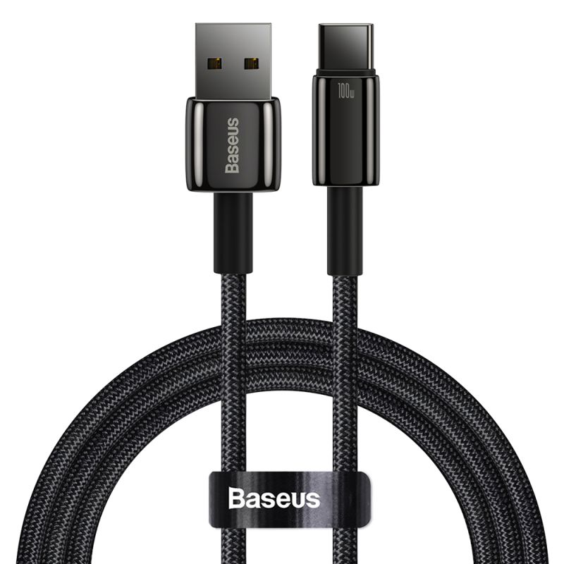 Cablu USB la Type-C, Super Fast Charge, 100W, 480Mbps, 2m - Baseus Tungsten Gold (CAWJ000101) - Black