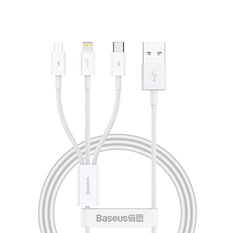 Cablu de Date USB la Type-C, Micro-USB, Lightning, Fast Charging, 20W, 1.2m - Baseus Superior Series (P10320105221-00) - Stellar White