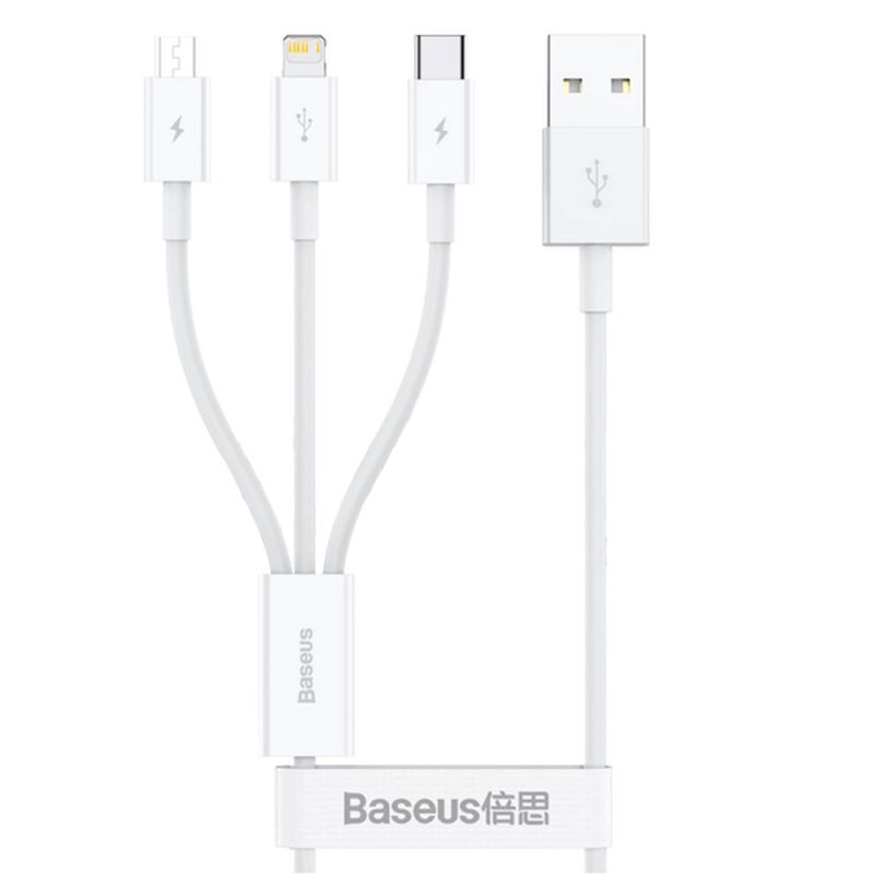 Cablu USB la Type-C, Lightning, Micro-USB, 3.5A, 0.5m - Baseus (P10320105221-01) - White