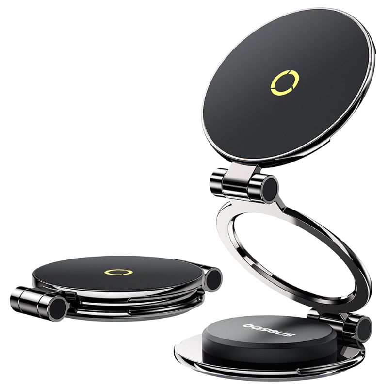 Suport Auto penytru telefon, Magnetic, Pliabil, Rotire 360°, pentru Panoul de Bord - Baseus (C40172900121-00) - Cosmic Black