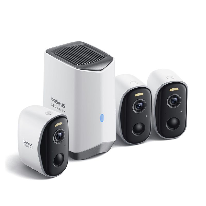 Kit 3 Camere de Supraveghere Exterior, IP67, 2K, Two-way Talk, Night Vision, 7.800mAh - Baseus N1 (S0TW012131) - White