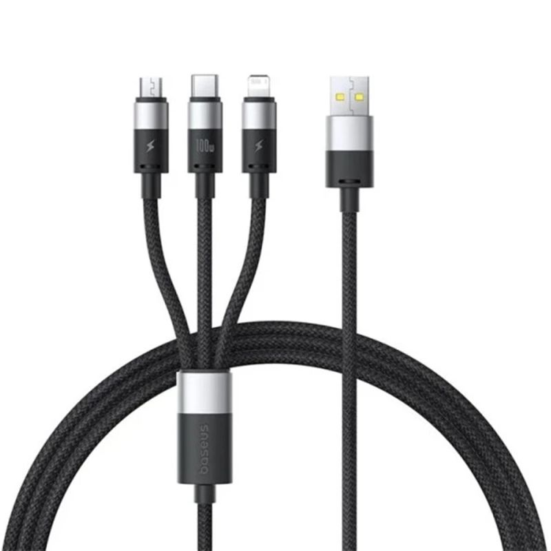 Cablu USB la Type-C, Lightning, Micro-USB, 100W, 1.5m - Baseus StarSpeed (P10319900111-01) - White