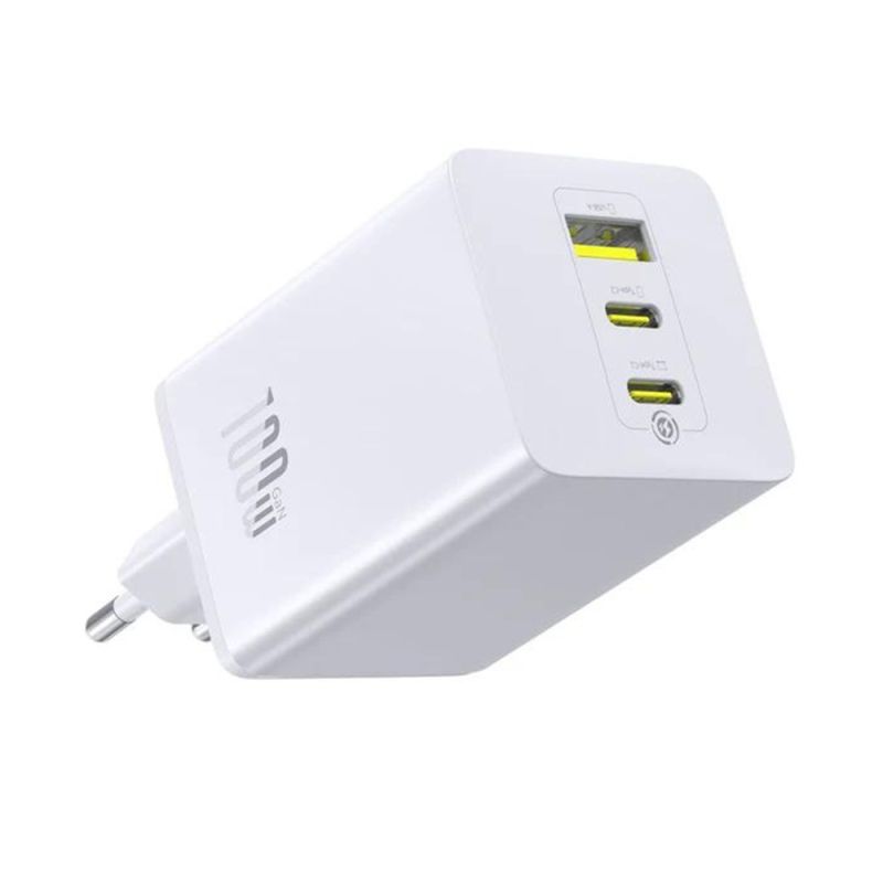 Incarcator de Perete, 2x Type-C, 1x USB, 100W, Fast Charger - Baseus EnerFill FE11 (P10182102213-00) - Moon White