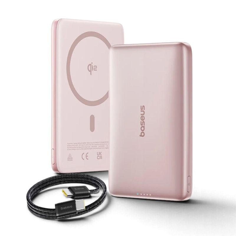 Acumulator Extern Qi2, Type-C, 27W, 10000mAh + Cablu USB-C - Baseus PicoGo AM41 (E0027202) - Nebula Pink