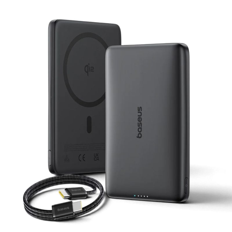 Acumulator Extern Qi2, Type-C, 27W, 10000mAh + Cablu USB-C - Baseus PicoGo AM41 (E0027201) - Cosmic Black