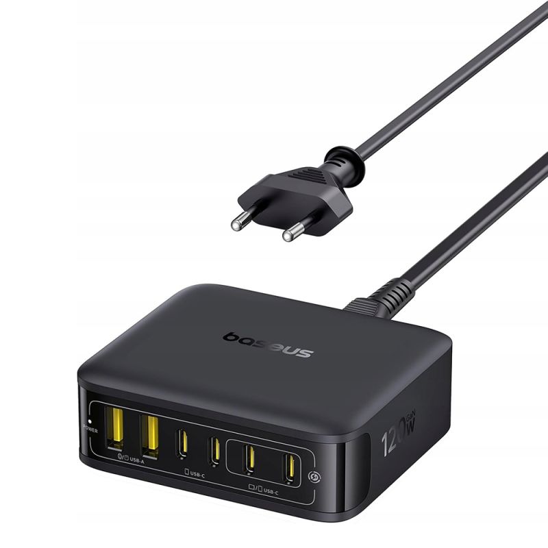 Incarcator pentru Priza, 4x Type-C, 2x USB, 120W, GaN, 1.5m - Baseus EnerFill FH21 (E0120T00) - Black