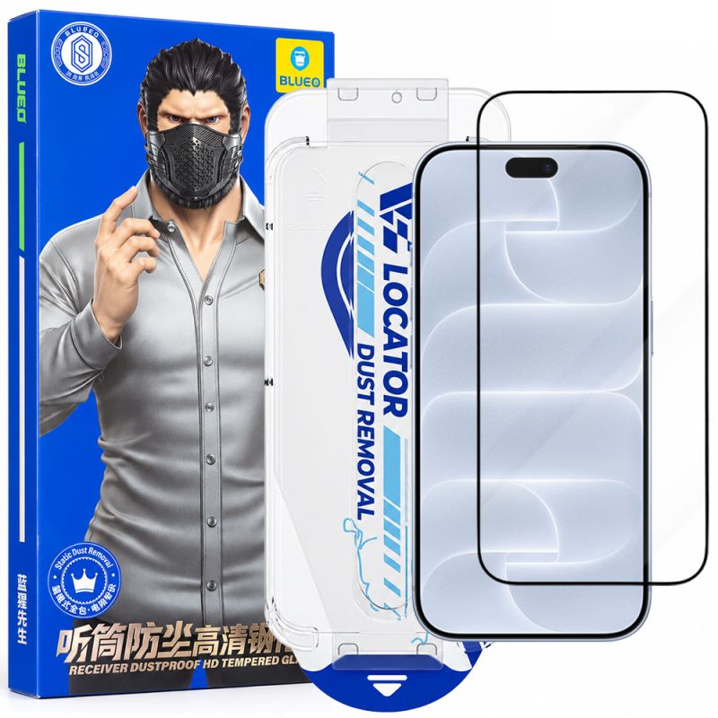 Folie pentru iPhone 18 Pro / iPhone 17 Pro / iPhone 17 / iPhone 16 Pro cu Aplicator Pro - Blueo Anti-Dust HD Glass - Black
