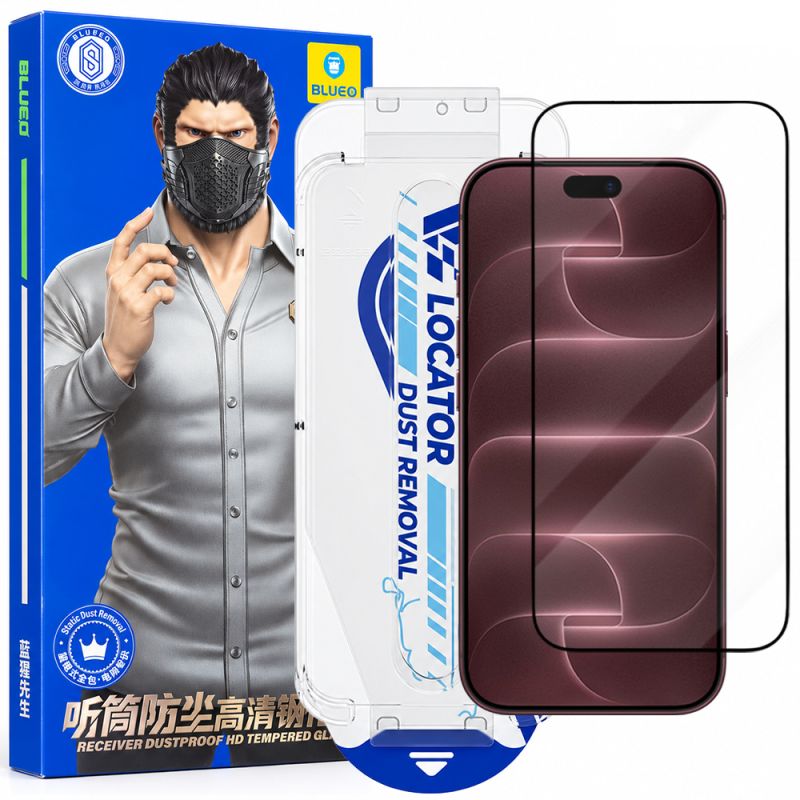 Folie pentru iPhone 18 Pro Max / iPhone 17 Pro Max / iPhone 16 Pro Max cu Aplicator Pro - Blueo Anti-Dust HD Glass - Black