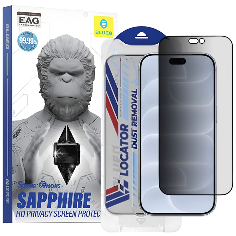 Folie pentru iPhone 18 Pro cu Aplicator - Blueo Premium Sapphire Non Breaking/Scratching 9H Glass - Privacy