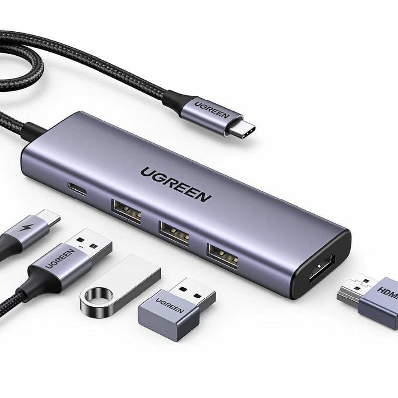 Hub Multiport, Slim, USB-C, 3x USB, HDMI, PD100W, 5Gbps, 4K - Ugreen CM511 (15597) - Gray