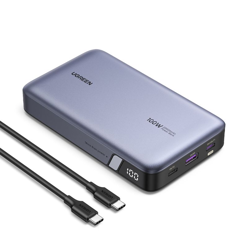 Baterie Externa cu Display Digital, 20000mAh, USB, Type-C, 100W, 5V/3A - Ugreen PB720 (25188) - Black