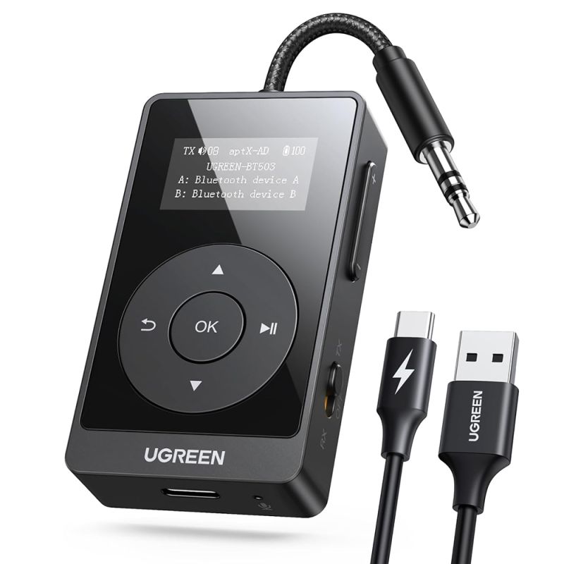 Transmitator Audio, Bluetooth 5.3, Type-C, Jack 3.5mm, 300mAh, Led Display - Ugreen BT503 (45492) - Black