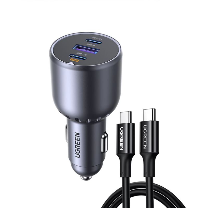 Incarcator pentru Masina cu Indicator LED, USB, 2x Type-C, 130W, Cablu USB-C - Ugreen EC705 (55511)