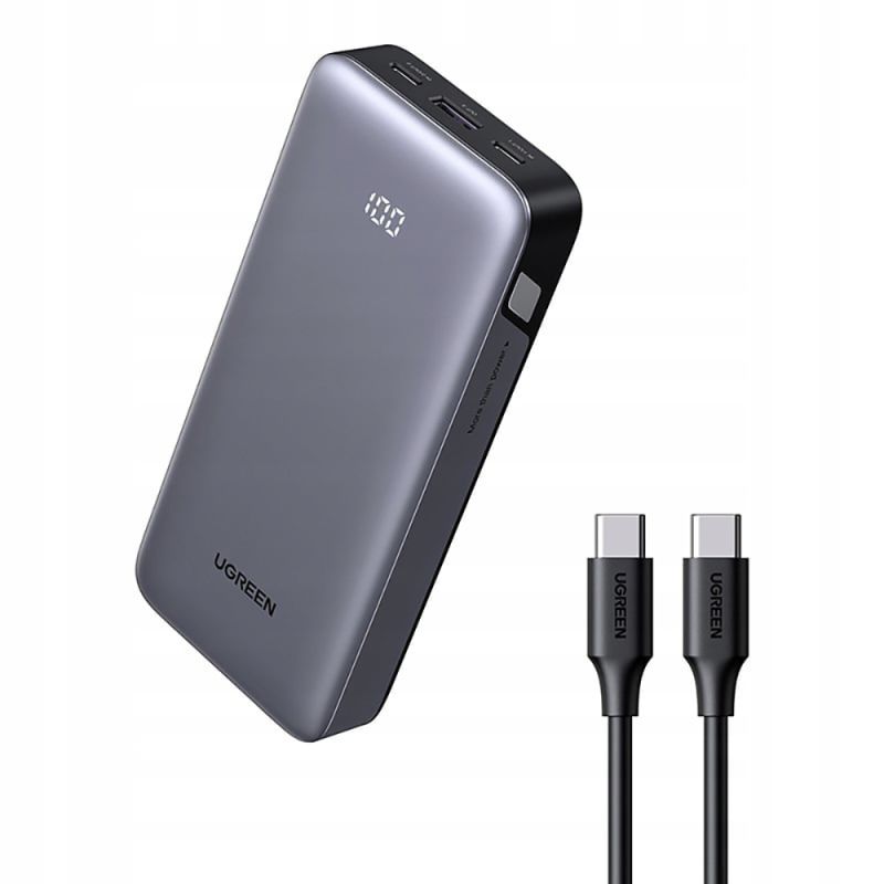 Baterie Externa cu Cablu Incorporat, USB, 2x Type-C, 20000mAh, 30W - Ugreen PB532 (55989B) - Grey