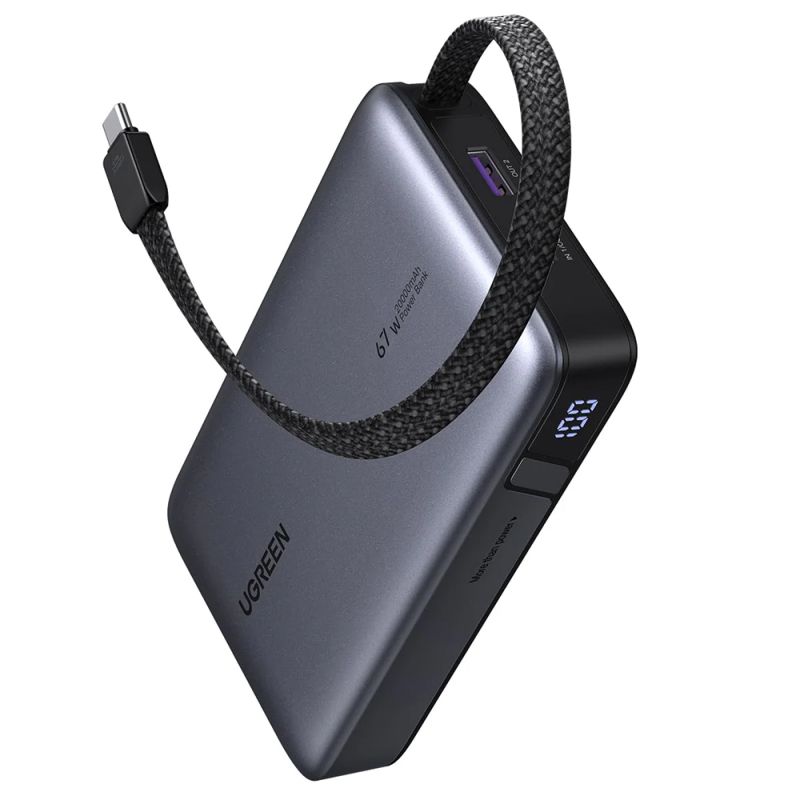 Acumulator Extern cu Cablu Incorporat, USB, Type-C, 20000mAh, 67W - Ugreen PB550 (55996B) - Grey