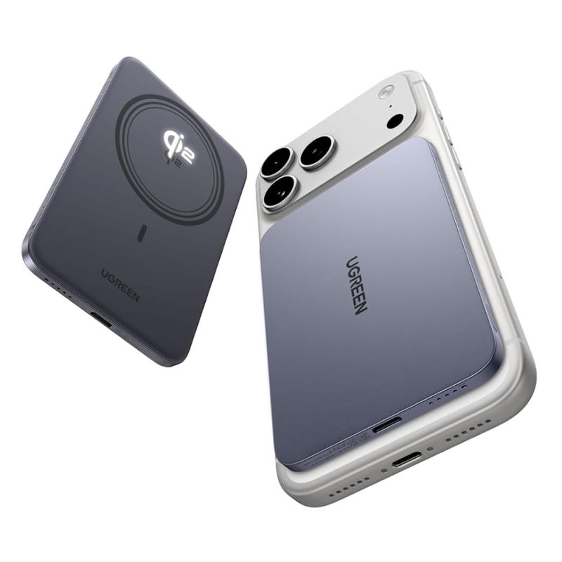 Acumulator Extern cu Magnet, 5000mAh, 15W Wireless - Ugreen PB580 (75984B) - Concrete Gray