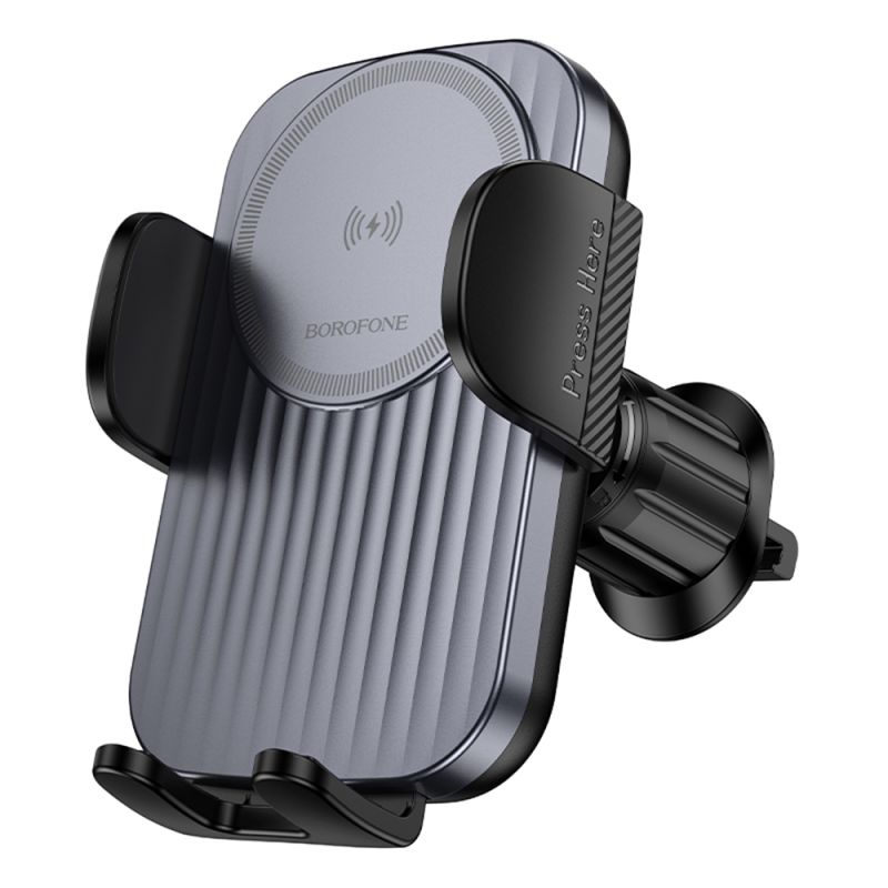 Suport pentru Grila de Ventilatie cu Alimentare Wireless, 15W - Borofone Path (BH221) - Black Metal Grey