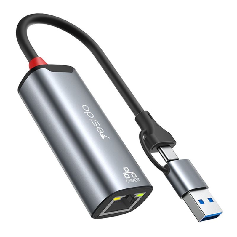 Adaptop pentru Internet USB, Type-C la RJ45, 1000Mbps - Yesido (HB26) - Gray