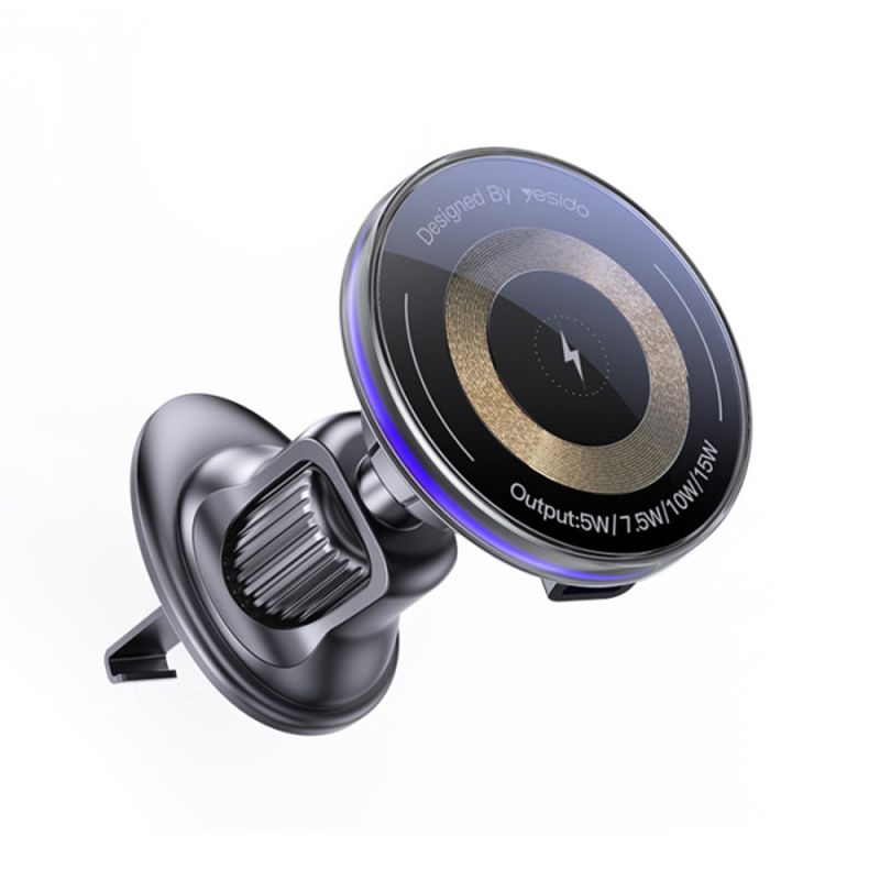 Suport Masina cu Alimentare Wireless, Prindere Grila, Lumini - Yesido (C308) - Black