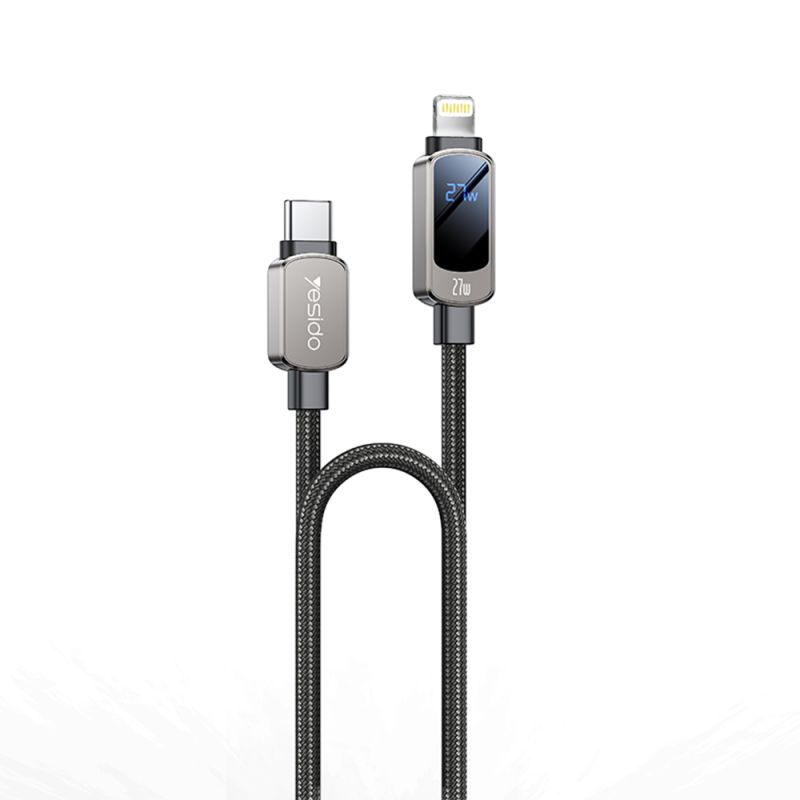 Cablu de Date Type-C la Lightning, 27W, 3A, 480Mbps, 1.2m - Yesido (CA180) - Black