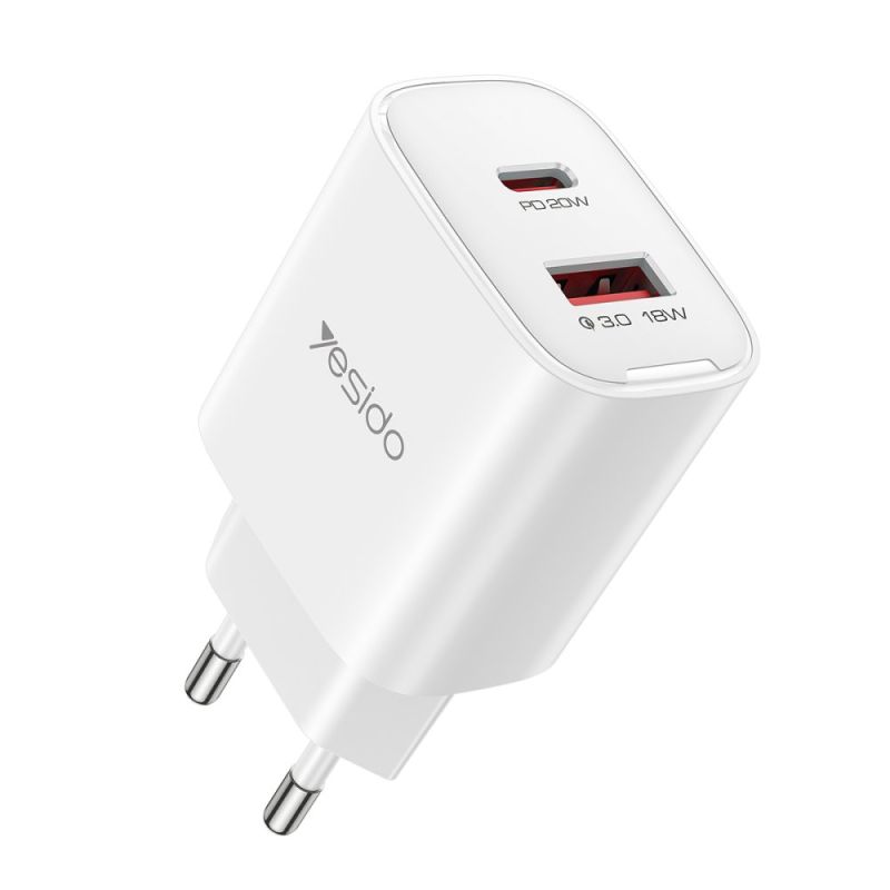 Incarcator Retea 2 in 1, USB, Type-C, 20W - Yesido (YC02E) - White