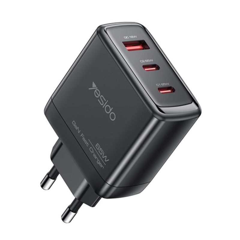 Incarcator pentru Priza, 2x USB-C, USB-A, 65W, GaN, Fast Charging - Yesido (YC144) - Black