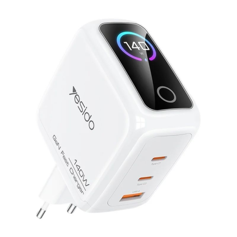 Incarcator Retea cu ecran TFT, USB, 2x Type-C, 140W - Yesido (YC114) - White