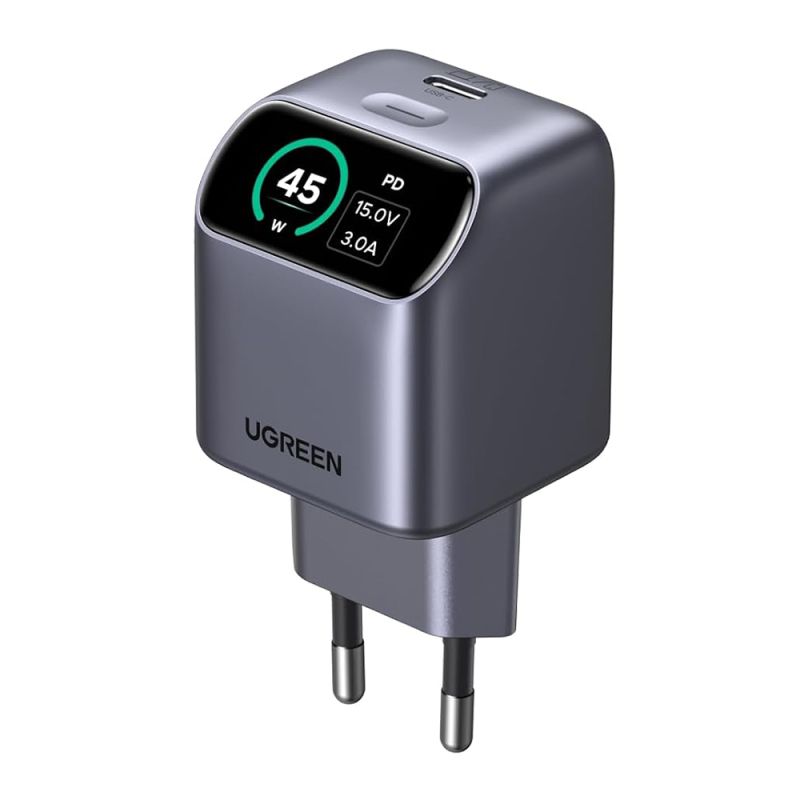 Incarcator Retea, USB-C, Fast Charge, GaN, Afisaj Inteligent, Emojis, 45W - Ugreen X740 (25419B) - Grey