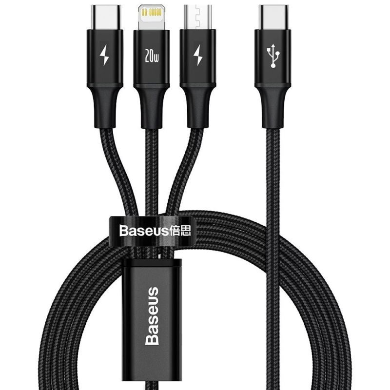 Cablu de Date USB-C la Lightning, Micro-USB, USB-C, 20W, 1.5m - Baseus Rapid (CAMLT-SC01) - Black