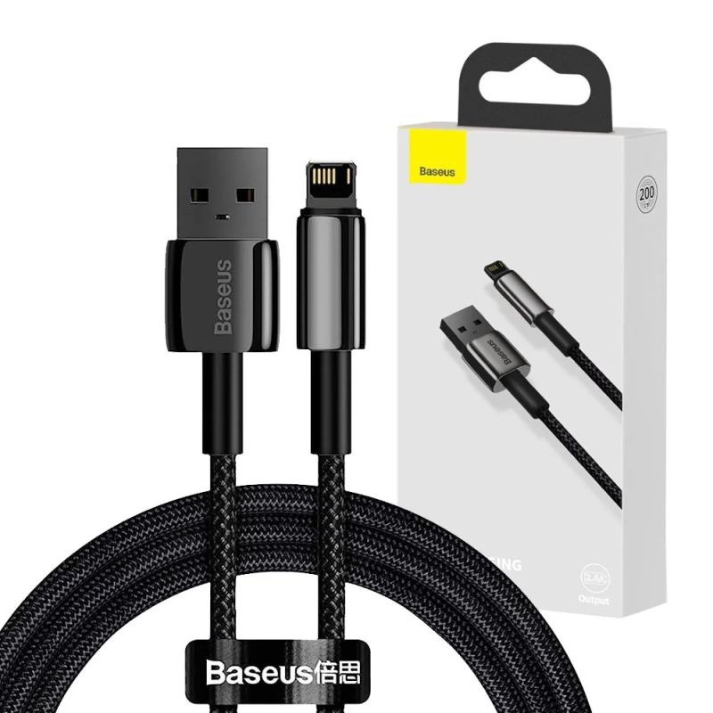 Cablu USB-A la Lightning, 20W, 2.4A, 480Mbp, 2m - Baseus Tungsten Gold (CALWJ-A01) - Black