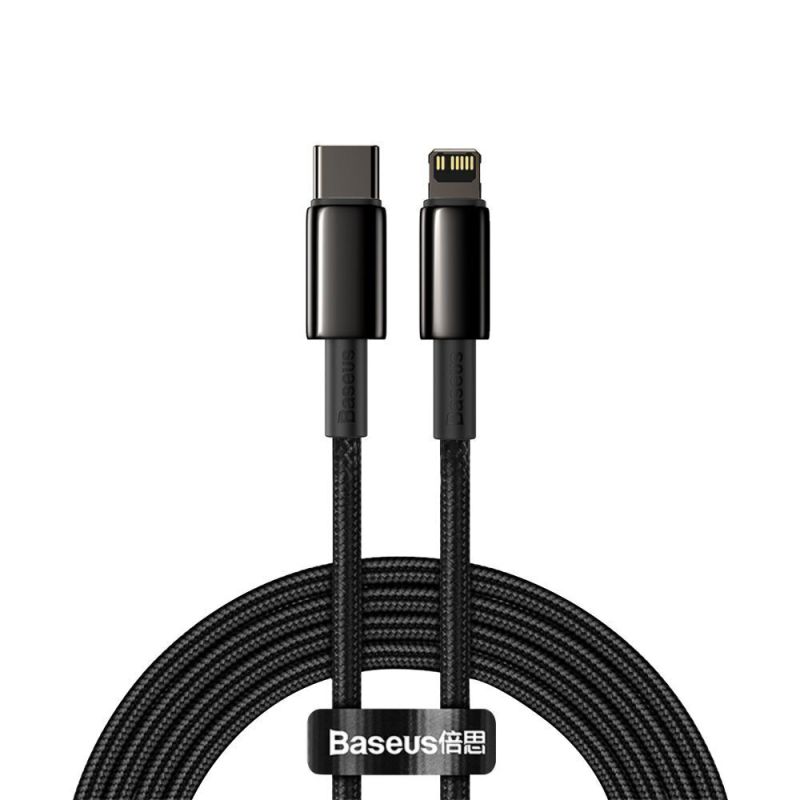 Cablu Type-C la Lightning, 20W, 2m - Baseus Tungsten Gold (CATLWJ-A01) - Black
