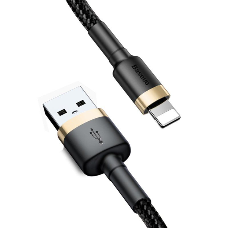 Cablu USB la Lightning, 2.4A, 480Mbps, 1m - Baseus Cafule (CALKLF-BV1) - Black / Gold