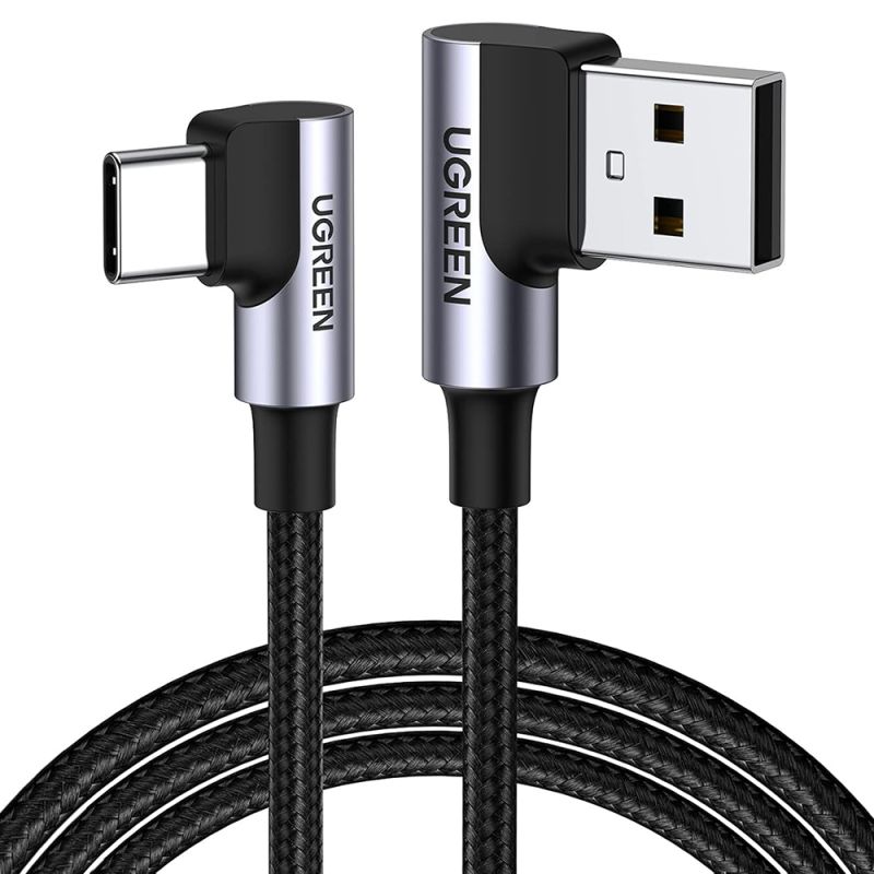 Cablu de Date USB la Type-C, 3A, 1m - Ugreen Right Angle US176 (20856) - Space Gray