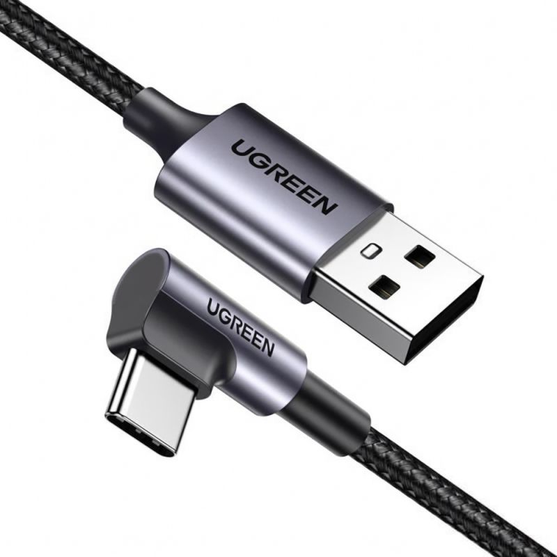 Cablu de Date USB la Type-C, 18W, 3A, 480Mbps, QC3.0, 2m - Ugreen Right Angle US284 (50942) - Space Gray
