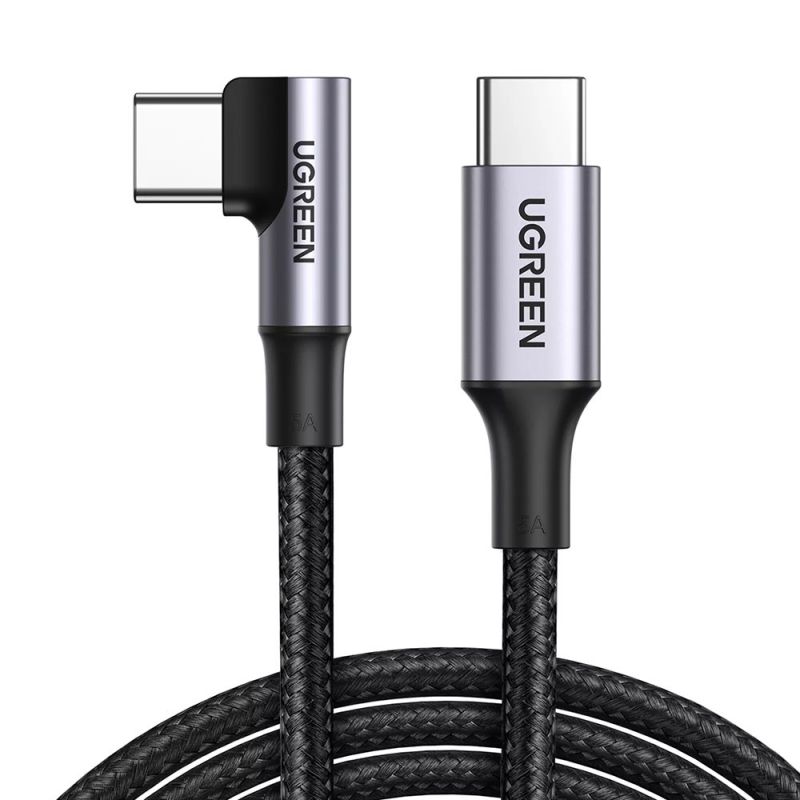 Cablu de Date USB-C la USB-C 90 Degree Cable, Fast Charging 5A, 1m - Ugreen US334 (70643) - Space Gray