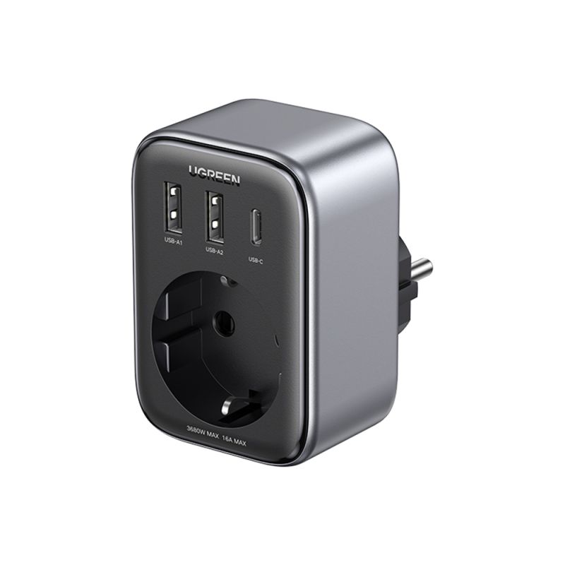Incarcator pentru Priza 2x USB, USB-C, AC, 3680W, 13A, PD30W, 3A, QC4+ - Ugreen CD268 (CD314) - Black