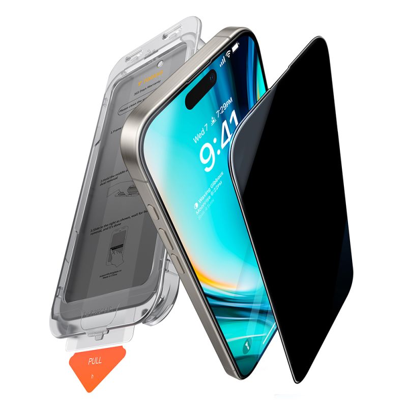 Folie pentru iPhone 16 Plus - Torras GlassGo Install Master Privacy - Black