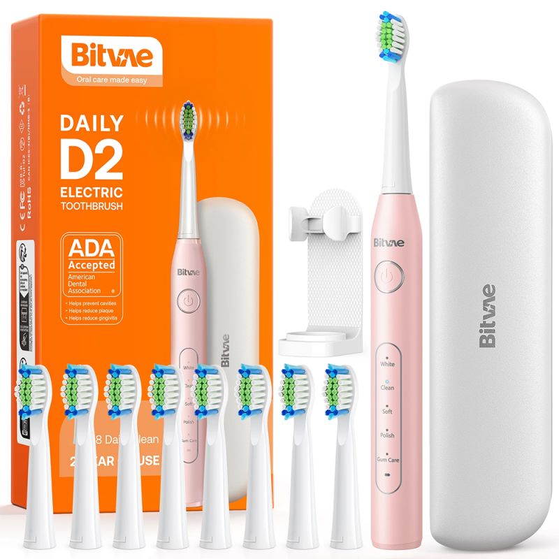 Periuta de Dinti, Capete Rezerva, Suport, Waterproof - Bitvae Daily (D2) - Pink