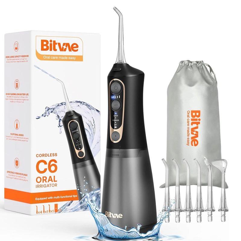 Irigator bucal, 6 Jet Tips, 3 Moduri - Bitvae (C6) - Black / Gold
