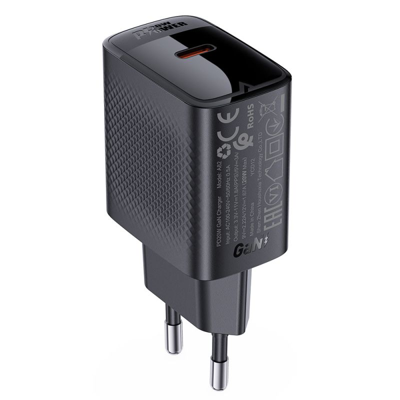 Incarcator pentru Priza, Type-C, PD20W, GaN, Fast Charging - Acefast (A82) - Black