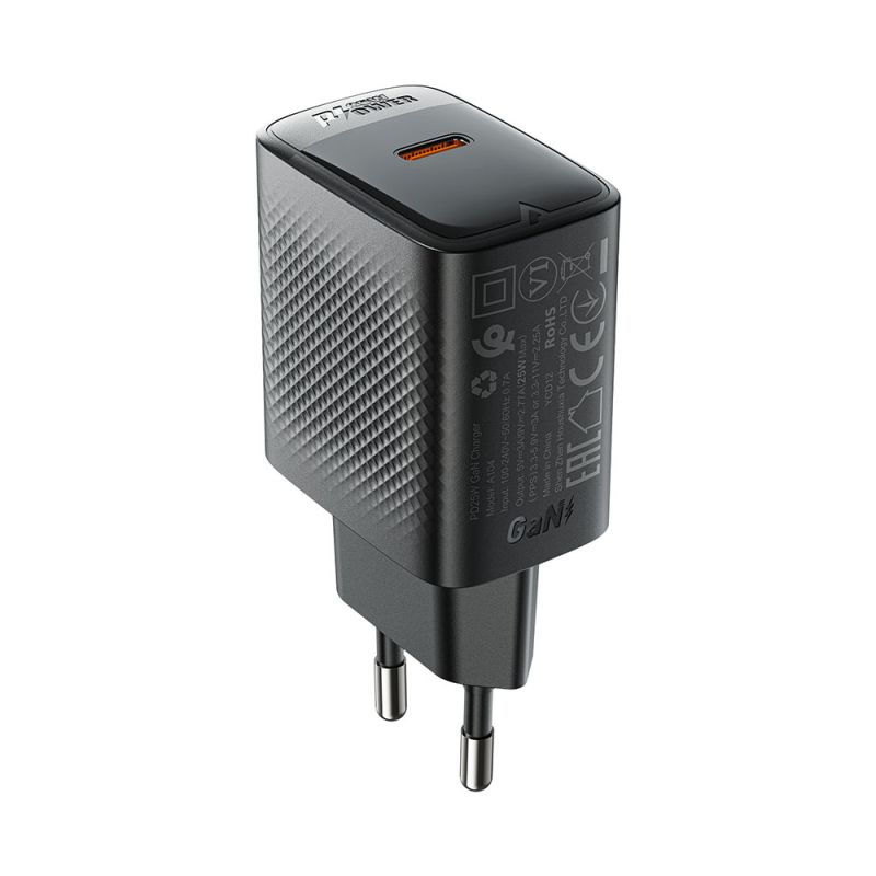 Incarcator pentru Priza Type-C, PD25W, GaN, EU - Acefast (A104) - Black
